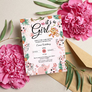 Het is een meisje safari meisje roze Baby shower O Kaart