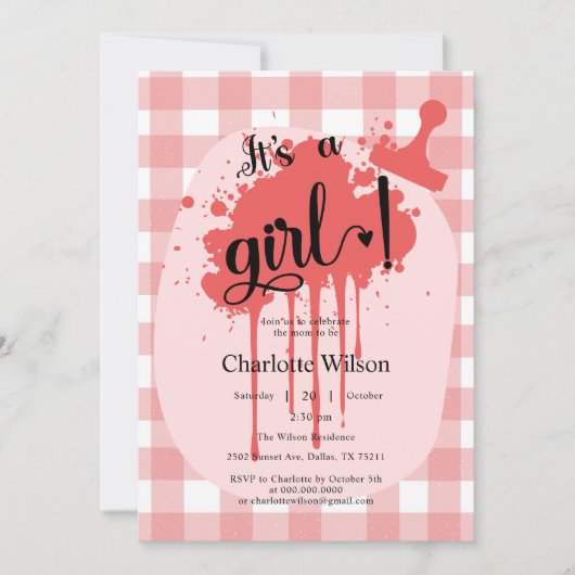 Het is een meisje Schattige Pastel Red Gingham Bab Kaart (Voorkant)