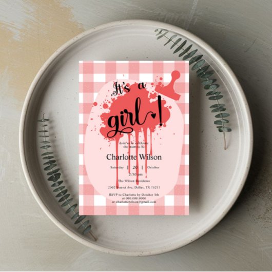 Het is een meisje Schattige Pastel Red Gingham Bab Kaart