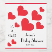 Het is een meisje! - Schattigee Rode Harten Custom Wijn Etiket (Enkel label)