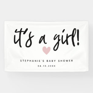 Het is een meisje Simple Pink Heart Baby shower Spandoek