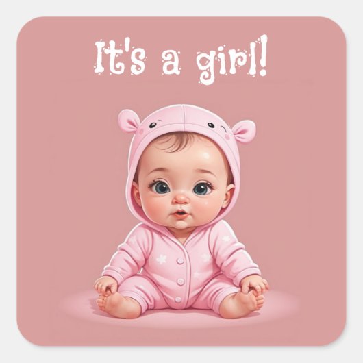 Het is een meisje! vierkante sticker (Voorkant)