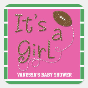 HET IS EEN MEISJE Voetbal Baby Shower Feest Sticke Vierkante Sticker
