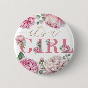 Het is een meisje Waterverf Bloemen Baby shower Ronde Button 5,7 Cm