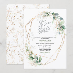 Het is een meisje, Waterverf, groen, Baby shower Kaart