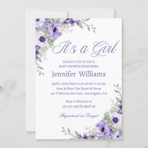 Het is een meisje, waterverf Purple Flowers baby s Kaart