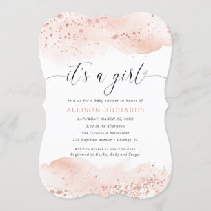 Het is een meisje waterverf roos gouden blush roze kaart