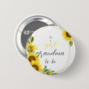 Het is een meisje! Waterverf Zonnebloem Oma-wordt Ronde Button 5,7 Cm