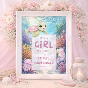 Het is een meisje Zeeschildpad Baby Shower Welkom Poster
