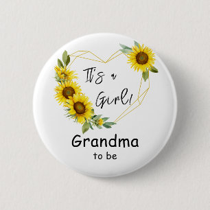 Het is een meisje! Zonnebloem kader Oma-in-spe Ronde Button 5,7 Cm