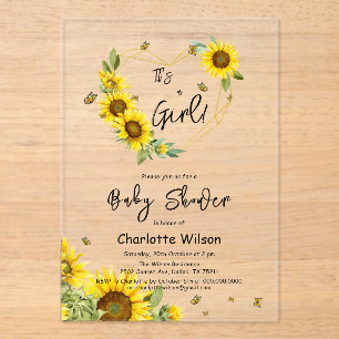 Het is een meisje! Zonnebloemen Kader Baby Shower Acryl Uitnodigingen
