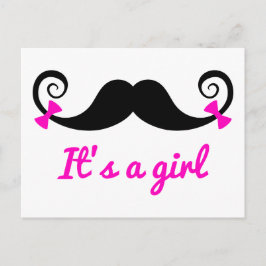 Het is een meisjesontwerp, krullende snor met roze aankondigingskaart