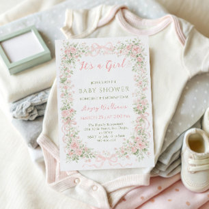 Het is een meisjestuin bloemboog roze babyshower kaart