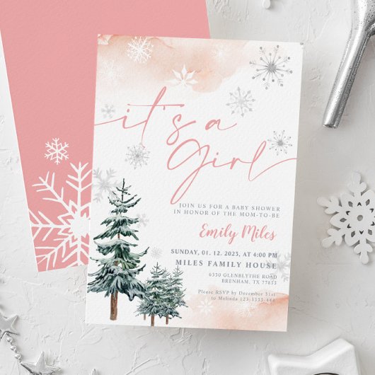 Het is een meisjesuitnodiging, Winter baby shower Kaart