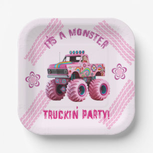 Het is een Monster Truckin' Party Custom Photo Papieren Bordje