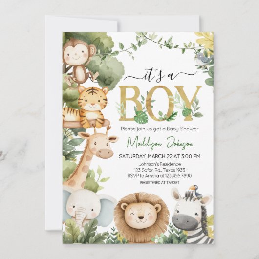 Het is een Oerwoud Safari Animal Baby shower Kaart (Voorkant)