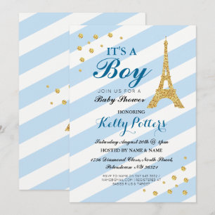 Het is een padblauw Baby shower Eiffeltoren Stripe Kaart