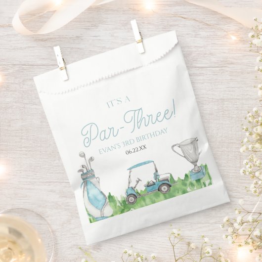 Het is een par-drie blauwe golf 3e verjaardagsfees bedankzakje (Geknipt)