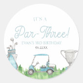 Het is een par-drie blauwe golf 3e verjaardagsfees ronde sticker (Voorkant)