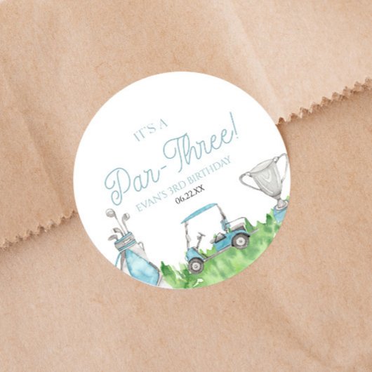 Het is een par-drie blauwe golf 3e verjaardagsfees ronde sticker