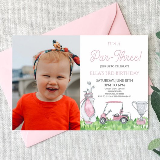 Het is een par-drie! Roze Golf 3e verjaardag Kaart