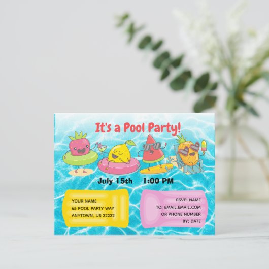 Het is een poolparty! uitnodiging briefkaart (Staand voorkant)