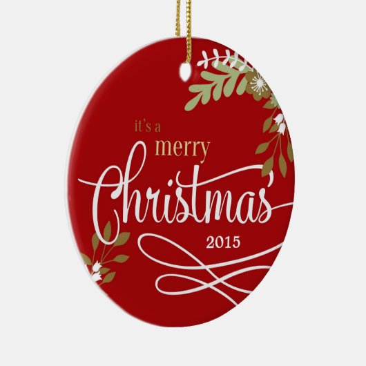 Het is een prettige kerstfoto/naam keramisch ornament (Rechts)