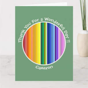 Het is een regenboogfeest, multi-gekleurd streeppa bedankkaart