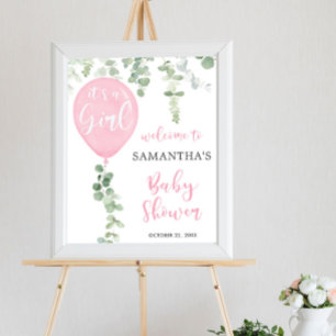 Het is een roze ballon baby shower welkomstteken v poster