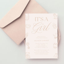 Het is een Roze Handgetekende Baby Shower Meisje