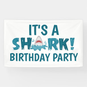 Het is een SHARK Birthday Party Kind Spandoek