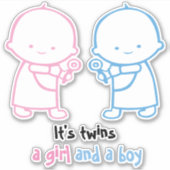 Het is een tweeling een meisje en een jongen roze sticker (Voorkant)