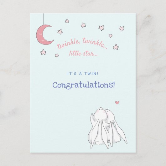 Het is een tweeling! Gefeliciteerd - Cute Rabbits Briefkaart (Voorkant)