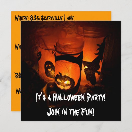 Het is een uitnodiging van een Halloween-partij (Voorkant / Achterkant)