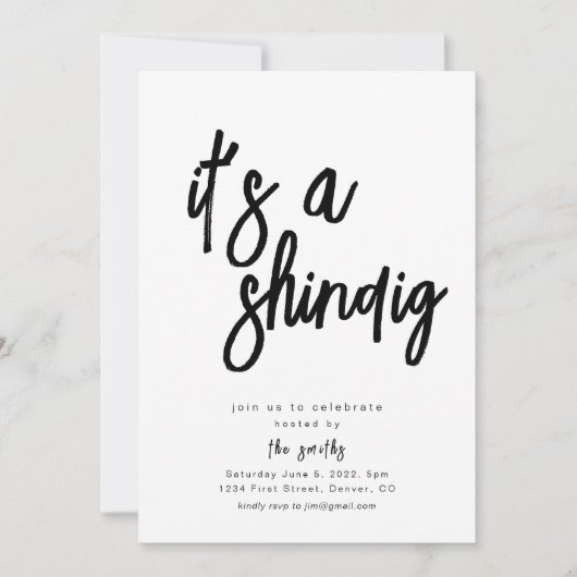 Het is een uitnodiging voor een Shindig-feestje (Voorkant)