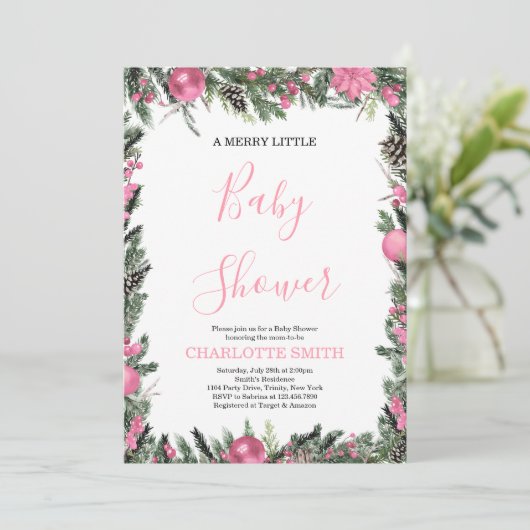 Het is een uitnodiging voor kerstfeest Baby shower (Staand voorkant)