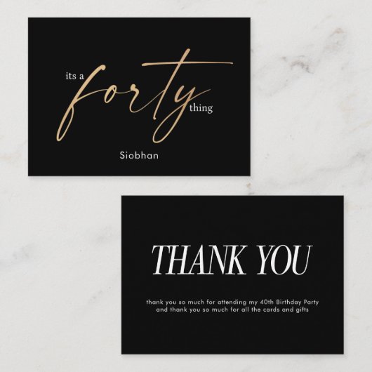 Het is een veertig 40ste verjaardag Elegant dank u Notitiekaartje (Voorkant / Achterkant)