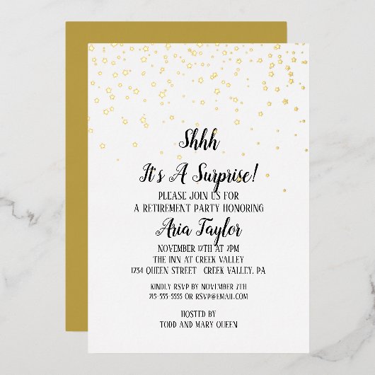 Het is een verraderlijk Confetti Pensioengoud Folie Uitnodiging (Voorkant / Achterkant)
