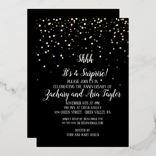 Het is een verrassende Confetti op Black Party Gol Folie Uitnodiging (Voorkant / Achterkant)