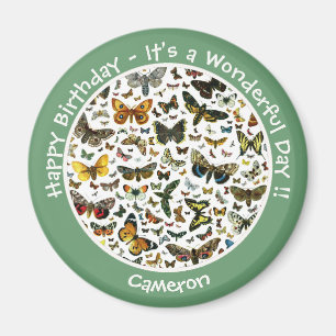 Het is een vlinder verjaardag, collage items voor  magneet