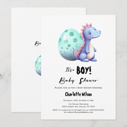 Het is een Waterverf Dinosaur Baby shower Kaart (Voorkant / Achterkant)