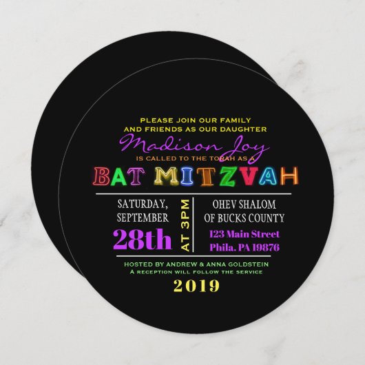 HET IS ELEKTRISCH! NEON GLOW Bar Mitzvah uitnodigi Kaart (Voorkant / Achterkant)