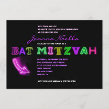 HET IS ELEKTRISCH! NEON SIGN Bat Mitzvah Uitnodig