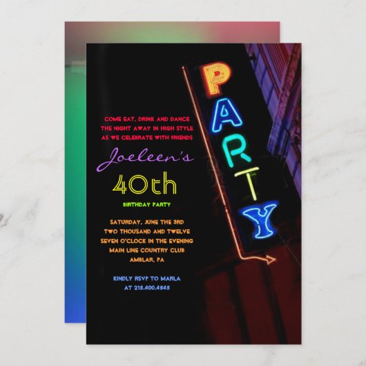 HET IS ELEKTRISCH!  NEON SIGN Party Uitnodiging (Voorkant / Achterkant)