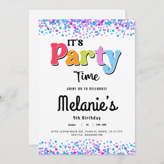 Het is feest - Confetti Feest Uitnodiging (Voorkant / Achterkant)