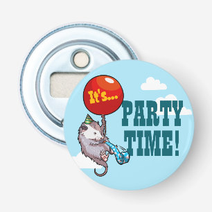 Het is FEESTTIJD! drijvende opossum ballonopossum Button Flesopener