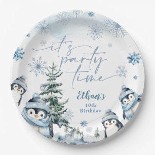 Het is feesttijd Pinguïn winter verjaardag Papieren Bordje