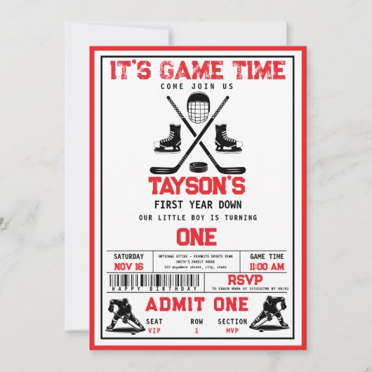 Het is Game Time Hockey 1e verjaardag partij Kaart (Voorkant)