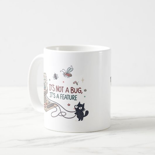 "Het is geen bug, het is een functie" Coffee Mok (Voorkant links)