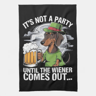 Het is geen feest tot Dachshund Iers Bier Wiener Theedoek